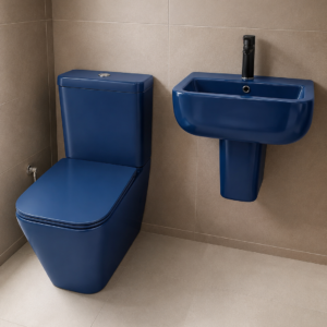 Luxury Navy Blue Water Closet & Wash Hand Basin Set