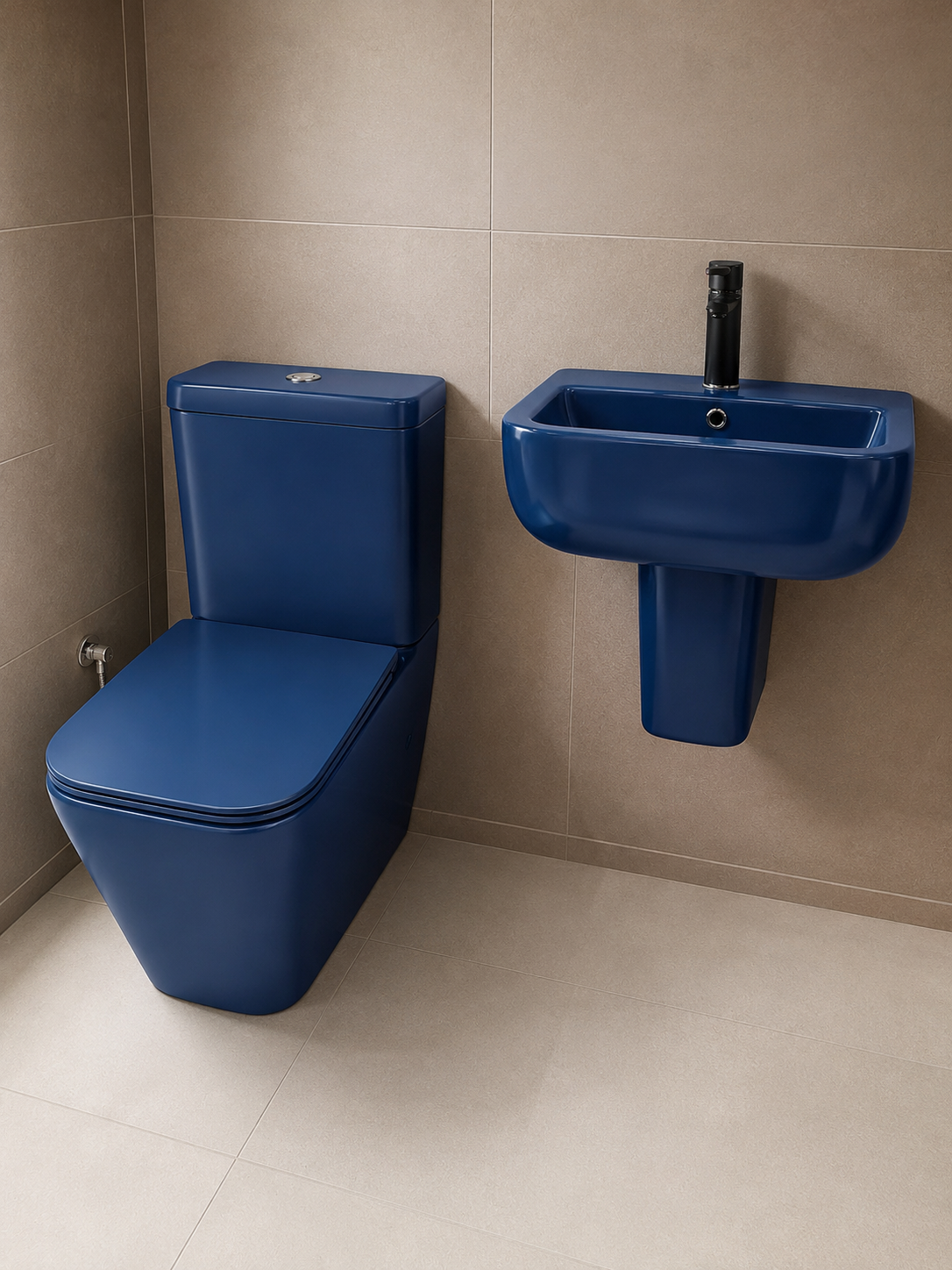 Luxury Navy Blue Water Closet & Wash Hand Basin Set
