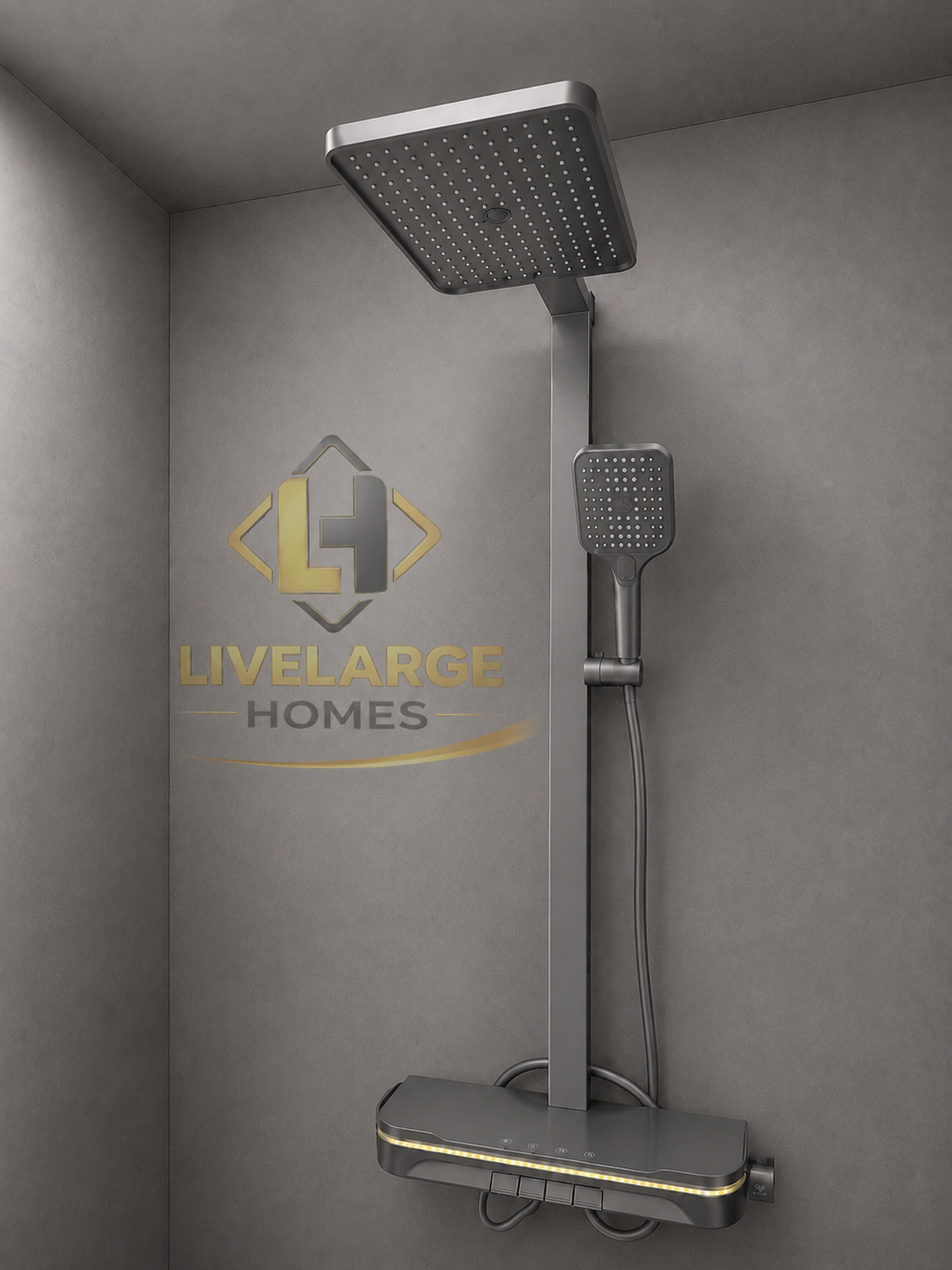 Luxury Thermostatic Rain Shower System – Gunmetal Finis