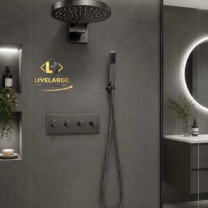 Luxury Thermostatic Rain Shower System – Matte Black Finish