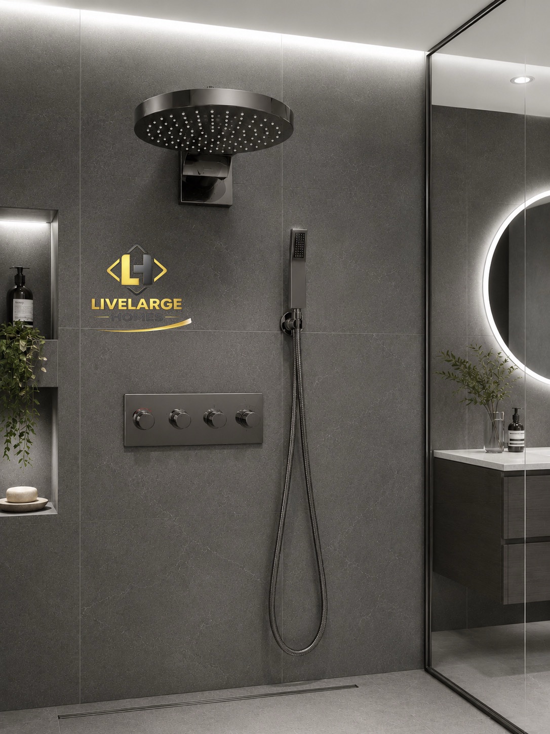 Luxury Thermostatic Rain Shower System – Matte Black Finish