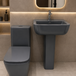 Luxury Matte Grey WC & Pedestal Basin Set