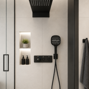 Square Head Matte Black Concealed Thermostatic Shower System