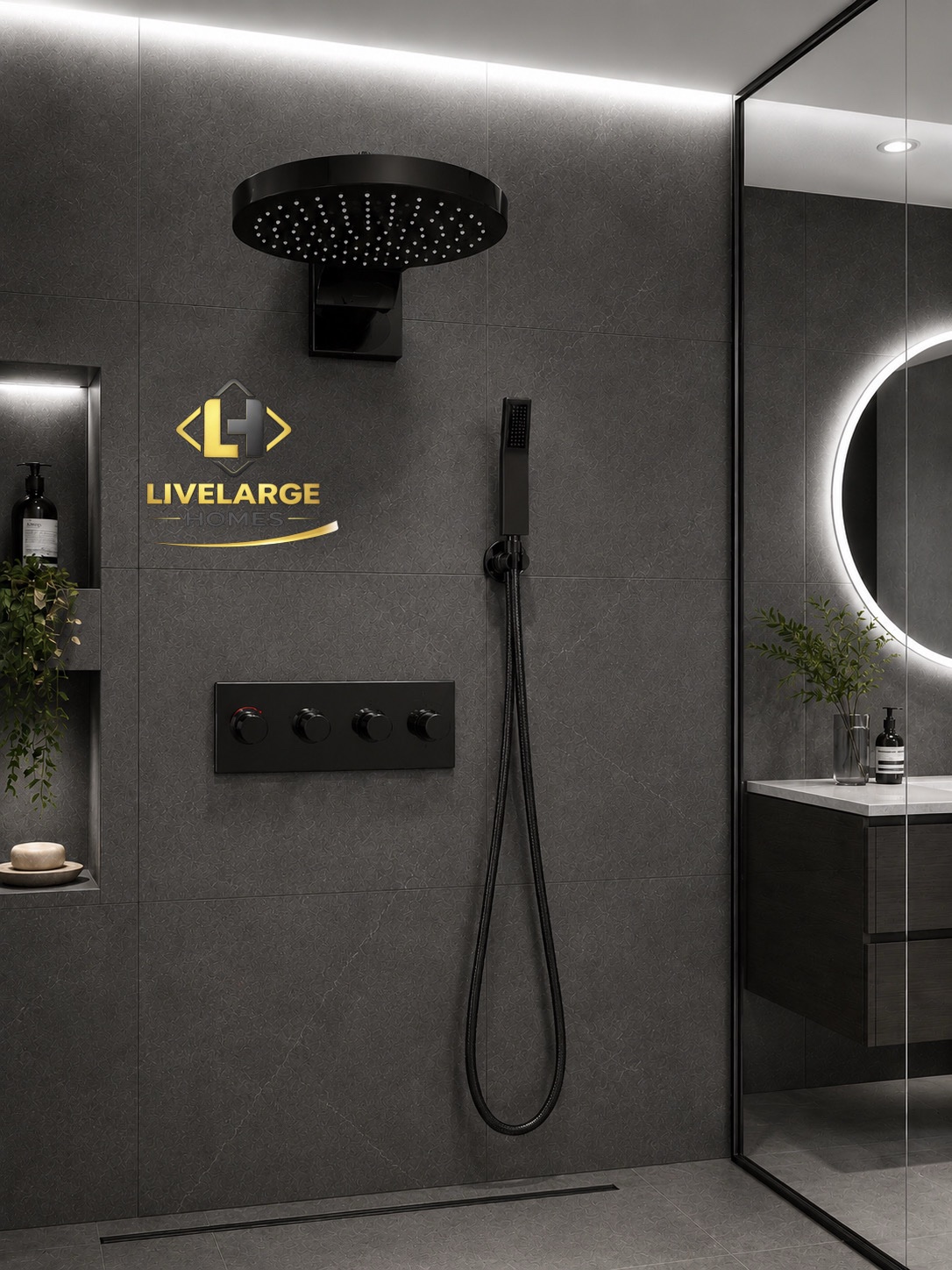 Luxury Matte Black Concealed Thermostatic Shower System