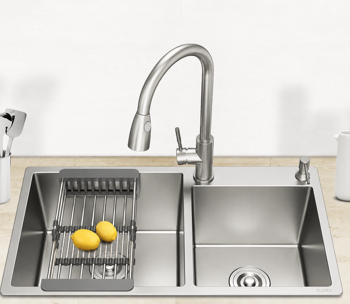 Premium SUS304 Stainless Steel Double Bowl Kitchen Sink