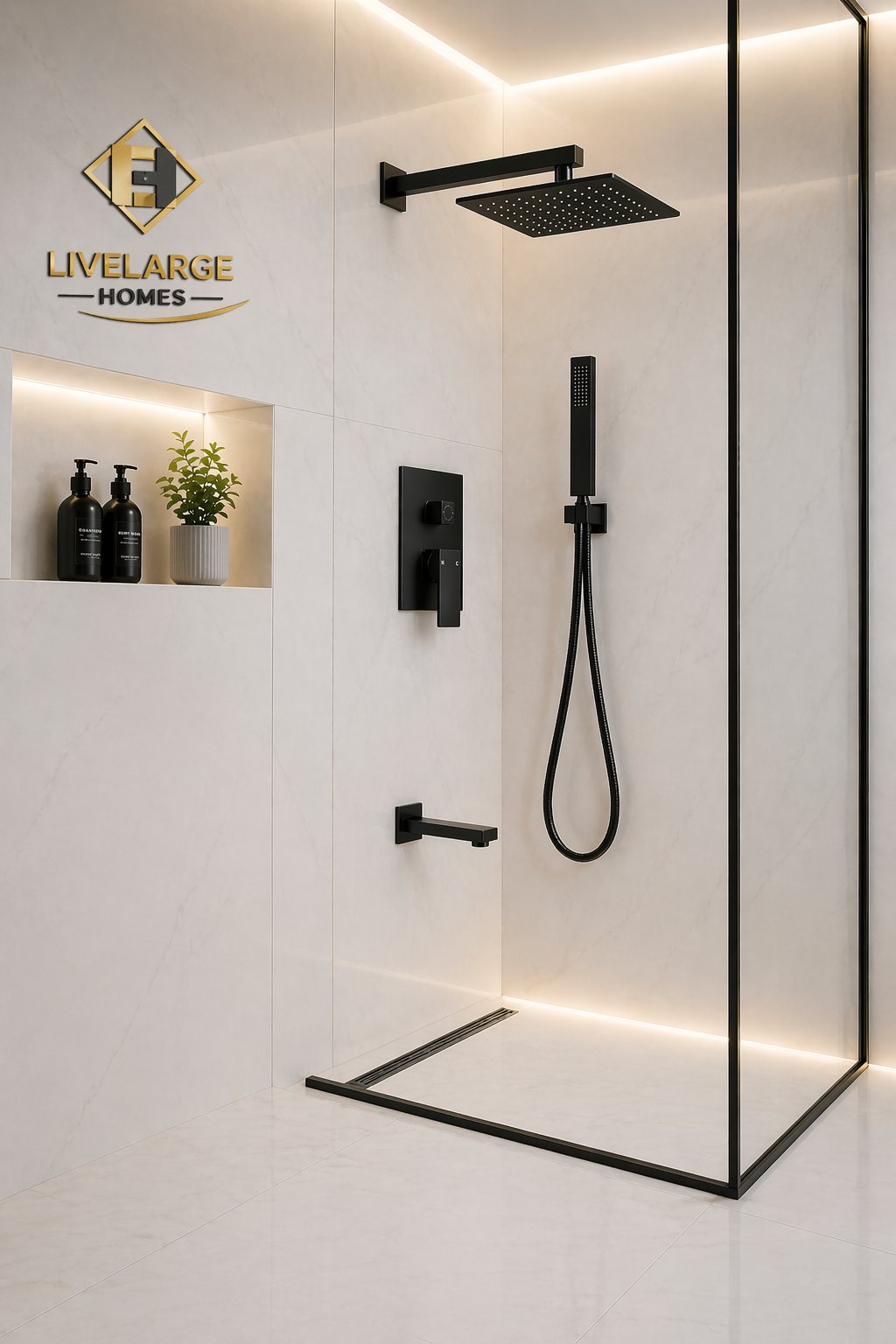 Premium Matte Black Concealed Rainfall Shower System