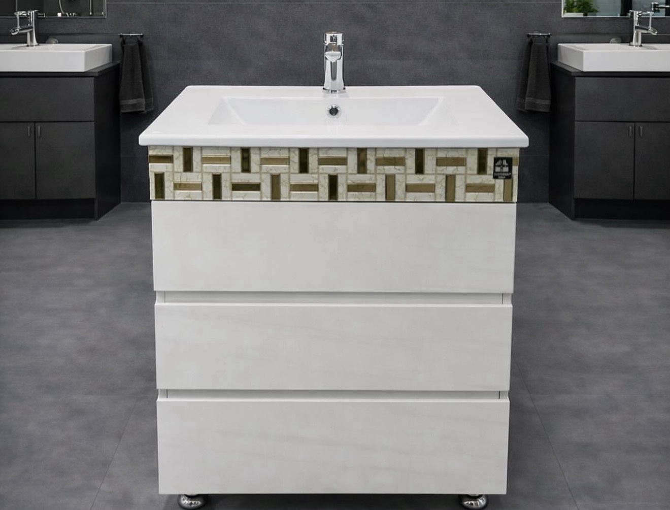 Luxury PVC Bathroom Vanity Cabinet with Ceramic Basin